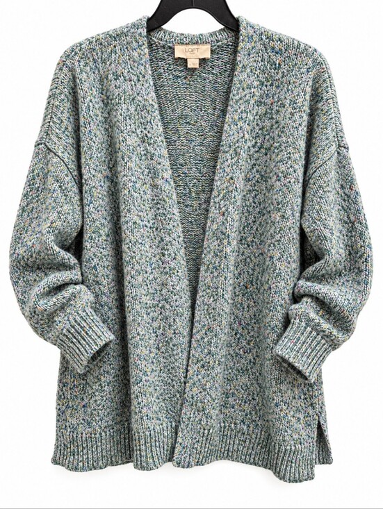 LOFT Sweaters - LOFT Chunky Confetti Knit Open Front Cardigan Sweater Green XL